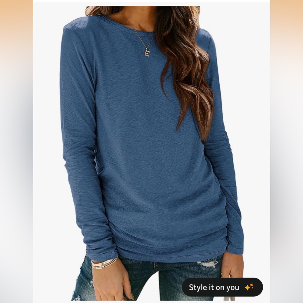 Blue Long Sleeve Basic Tee Crewneck Size S Lightweight